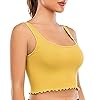 RUNNING GIRL Workout Crop Top for Women, Seamless Thick Strap Yoga Ribbed Tank Tops Longline Sports Bra(BX2756_Yellow_S)