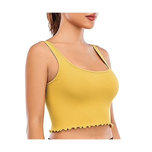 RUNNING GIRL Workout Crop Top for Women, Seamless Thick Strap Yoga Ribbed Tank Tops Longline Sports Bra(BX2756_Yellow_S)