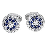 Rockyu カフス シルバー おしゃれ オレンジ 透かし彫り ブルー 花柄カフス 紋様 円形 ラウンドカフスボタン 仕上げ 紳士 ビジネス 通勤 就職祝い プレゼント ヨーロッパ風 カフリンクス アクセサリー