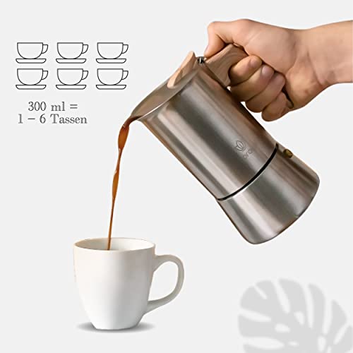 Ecoroyal Espressokocher | Edelstahl | Induktion geeignet I Für 1 bis 6 Tassen | 200-300 ml Mokkakanne I Espresso Kocher Alu-frei (300ml) – Bild 3