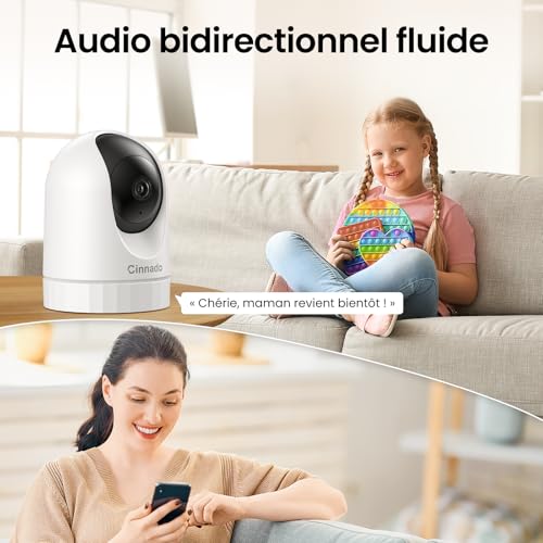 Miniatura 6 de Cinnado Camara Vigilancia Wifi Interior - 2k 3mp Cámara Ip Domicilio Wifi 360 Para Bebe Con Visión Nocturna, Detección De Movimiento, Admite 24 7 Grabación En Tarjeta Sd, Compatible Con Alexa, D1 2p