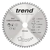 Trend Wood Gehrungssägeblatt, 254 mm Durchmesser, 30 mm Bohrung, 60 Zähne, 3 mm Schnittfuge, -5° Haken, TCT, feine Oberfläche, CSB/CC25460