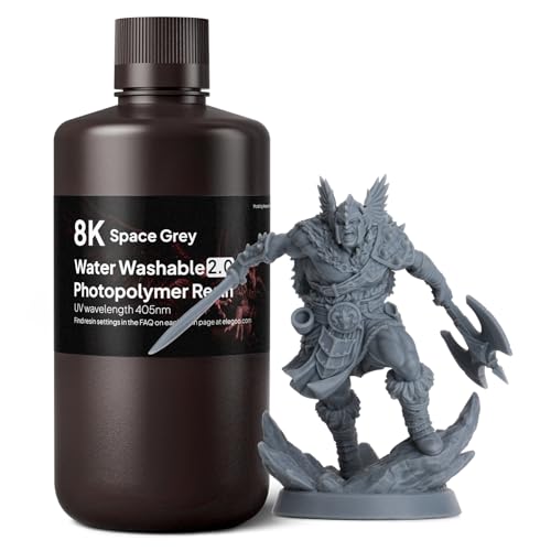Image of ELEGOO 8K Water Washable Resin 2.0, 3D Printer Resin Space Grey 1000G | Higher Precision and Low Viscosity, 405nm Rapid UV-Curing Photopolymer Resin for LCD /DLP 3D Printing