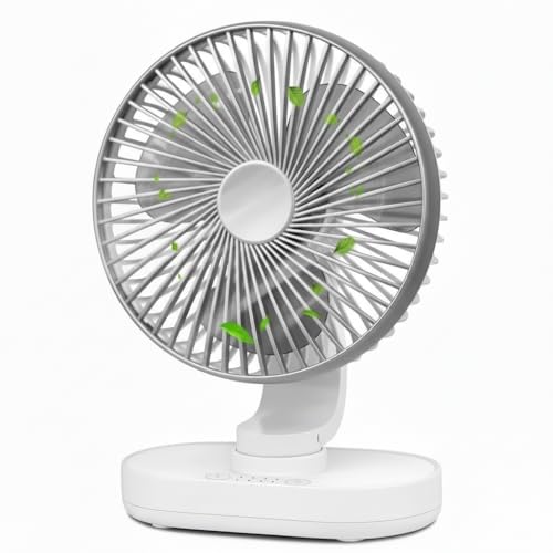 Image of WOOMZY Table Fan for Home Rechargeable 4000mAh High Speed, Oscillating Fan Desk Fan | USB Personal Fan, 4 Speed Portable fan for Home,Office,Kitchen (White)