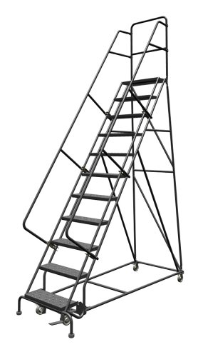 Image of Tri-Arc KDSR111246 11-Step Steel Rolling Industrial and Warehouse Ladder with Handrails and 24 inch Wide Perforated Tread