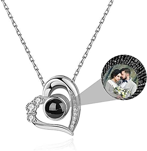 I Love You Necklace 100 Languages Custom Heart Photo Necklace Projection Necklace Sterling Silver Rose Gold Personalized Love Pendant