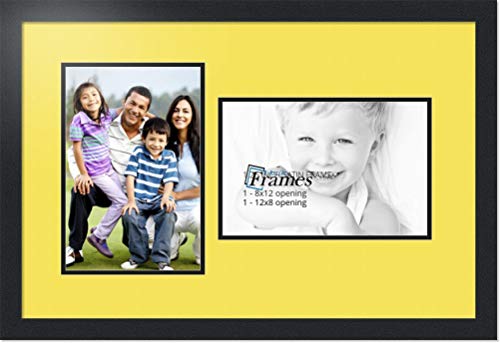 ArtToFrames Collage Photo Frame Double Mat with 2 - 8x12 Openings and Satin Black Frame