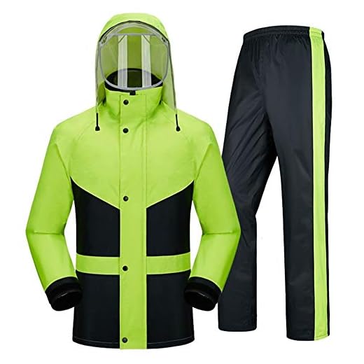 ZBXK Rain suit for men women rainwear jacket pants waterproof set high visibility windproof hooded raincoat work motorcycle golf fishing, Green, L