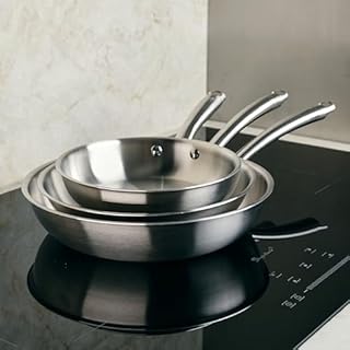 KAMBERG - Cofanetto 3 padelle Ø20 – 24 – 28 cm in acciaio inox 18/10 triply – senza PFAS – Tutti i piani cottura inclusi induzione e forno – 0008282, grigio