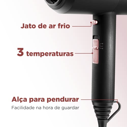 Secador de Cabelos Mondial, Black Rose Turbo, 110V, 1900W - SC-38