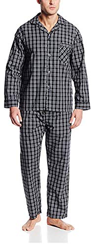 Hanes - Mens Big and Tall Plaid Long Sleeve Broadcloth Pajamas, Black 41229-XXXX-LargeTall