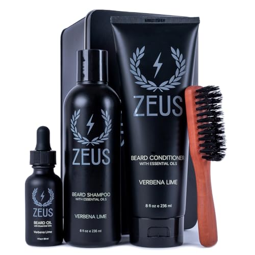 ZEUS Deluxe Men’s Beard Care Set – Luxury Grooming Kit with Wash, Oil & Brush, Perfect Gift for Husband, Dad or Boyfriend (Verbena Lime)