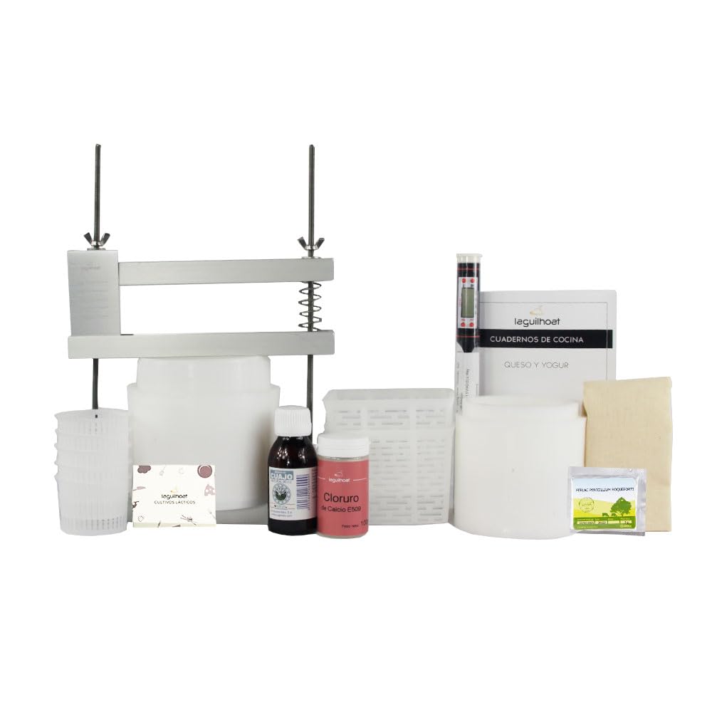 Cocinista Kit Premium para Hacer Queso en Casa con Prensa Regulable, Moldes y Fermentos Incluidos, Termómetro con Sonda y Tela de Quesero, Recetario para Queso Fresco, Burgos, Prensado y Azul