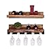 Floating Wine Shelf and Glass Rack Set (Wall Mounted), Rustic Pine Wood Handmade by del Hutson Designs (6H x 24W x 10D, Dark Walnut)