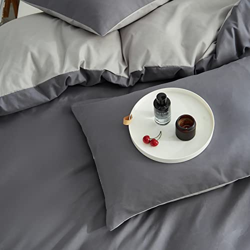 Jyhoney 3Pcs Gray Duvet Cover Set Queen Size Chambray Grey Reversible Sliver Gray Farmhouse Bedding Set Modern Solid Plain Soft Microfiber Comforter Quilt Covers For Men Women #TOP4