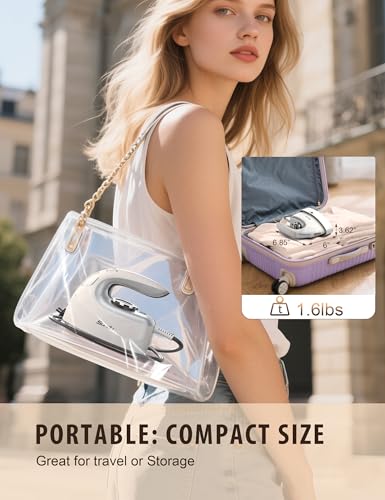 Image of Sundu Mini Travel Steam Iron, 1000W Portable Small Iron with Non-Stick Plate, 300 Steam Holes, 90ml Tank, Safety Base & Digital Temp Control for Quilting Sewing-Silver