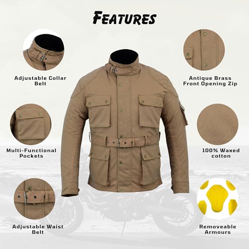 Miniatura 2 de Warrior Gears Chaquetas De Moto De Algodón Encerado Para Hombre, Chaqueta Impermeable Con Forro De Nailon, Abrigo De Invierno Para Exteriores Con Protección Textil Para Hombre