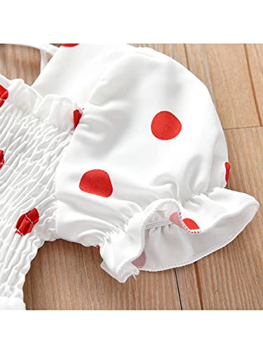 Balatale Toddler Girls Summer Square Neck Smocked Dresses Puff Sleeve Polka Dot Dress Casual Beach Holiday Dress 2-3T #TOP5