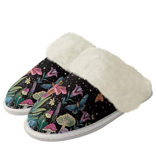 Howilath Mushroom Plush House Slippers for Women Warm House Slippers with Fur Edges for Indoor & Outdoor