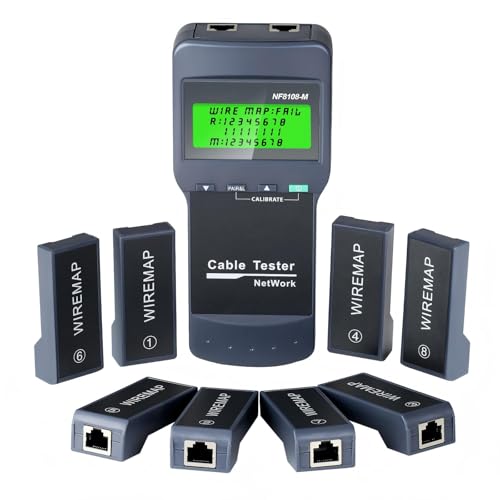 Network Cable Tester RJ45 - VXSCAN Network LAN Length Ethernet Cable Tester Kits for Cat5, Cat6, 5e, 6e Measure Length, Location of The Break Point, Continuity Test with 8 Far-end Passive Test Jacks
