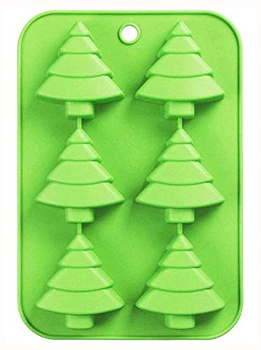 Kalekey Christmas Tree Silicone Mold, 6-Cavity Christmas Tree Silicone Cake Baking Mold, Handmade Holiday Moulds Soap Biscuit Chocolate Ice Cube Tray DIY Mold (Green)