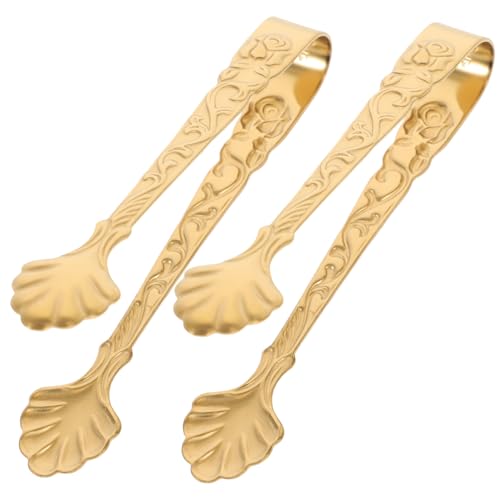 VINTORKY 2Pcs Portable Stainless Steel Ice Cube Tongs with Unique Relief Design Multi Function Food Clamp for Sugar Desserts More Comfortable Grip for Bbq and Buffet Use