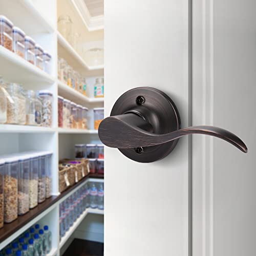 Gobekor 1 Pack Right-Handed Door Levers Dummy Closet French Door Handles Oil Rubbed Bronze Wave Interior Non-Turning Door Lever For Pantry #TOP3