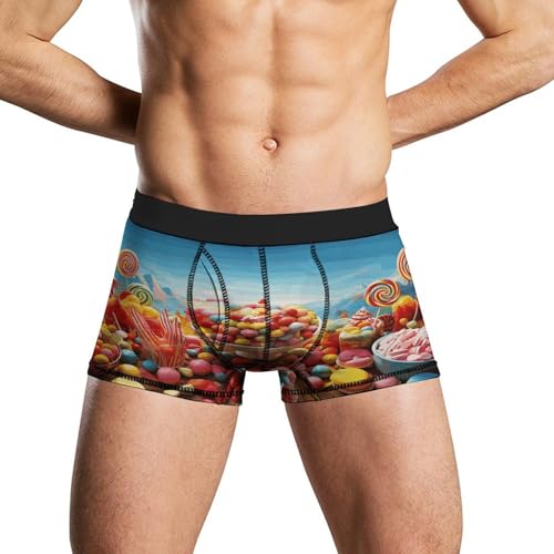 BWLHCVN Calzoncillos tipo bóxer para hombre, con estampado de póster de caramelos, calzoncillos tipo bóxer para hombre, cómodos y suaves, blanco, XL-3XL