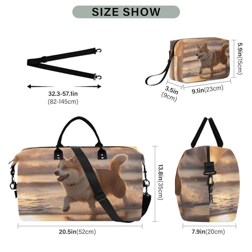 Large Travel Duffel Bag, Happy Puppy Run Beach Sport Tote Gym Bag, Shoulder Weekender Overnight Bag for Women Men, Carry On Luggage with Toiletry Bag3