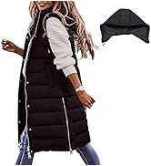 Flovey Womens Long Vest Black Long Puffer Vest Coat Hooded Sleeveless Pockets Quilted Vest Outdoo...