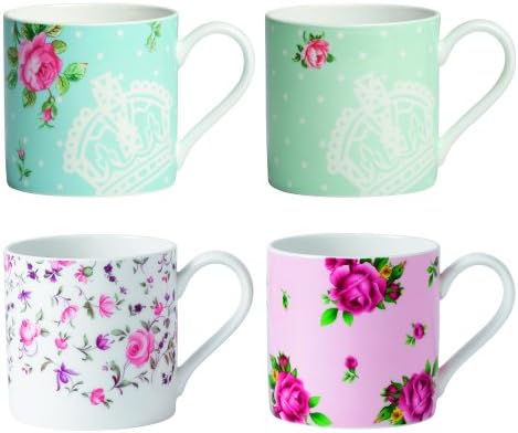 Royal Albert Modern Vintage ROALGW26143 Mixed 4 Pc Mug Set, 0.35ltr, Fine Bone China, Multi, White, 8.1