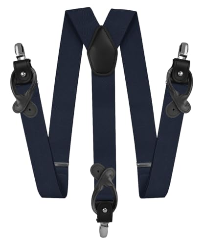 Vittorio Farina Convertible Suspenders - Interchangeable Clip & Button Styles (Dark Navy/Silver)