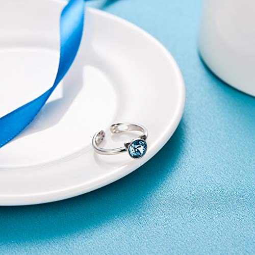 Aoboco 925 Sterling Silver Cute Kitty Cat Open Wrap Ring Adjustable Stacking Animal Bands Ring With Hollow Out Cat Paws And Created Blue Aquamarine Austrian Crystal #TOP1