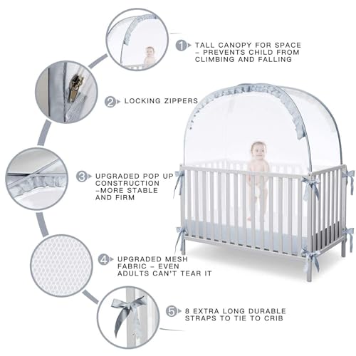 Malla transpirable para cuna de niños con diseño plegable y toldo desplegable 7