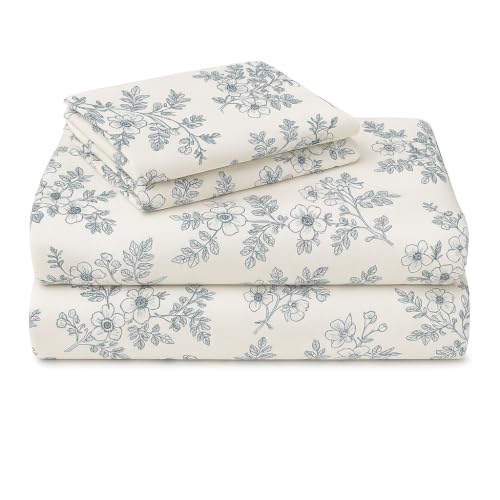 Image of SANMARINO 210TC Cotton King Size Bedsheet with 2 Pillow Covers | Premium Floral Print Design Flatsheet |Ultra Soft Breathable Skin Friendly Bedding Set for All Season Use 90 x 100 Inch,Powder Blue