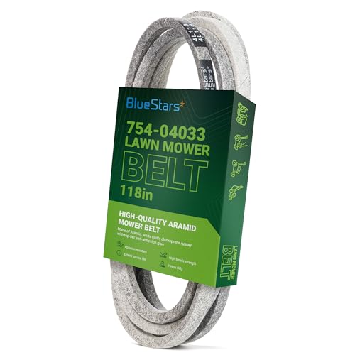 Image of BlueStars 754-04033 Deck Belt | Heavy-Duty Aramid Cord | 1 /2 inch x 118 inch | Deck Belt for Cub Cadet LT1046 RZT S42 RZT L42 754-04033 MTD Troy Bilt Lawn Mower 754-04033A OCC-754-04033 954-04033A