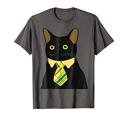 Black Business Cat Kitten with Yellow Tie T-shirt Tee Tshirt T-Shirt