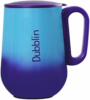 DUBBLIN Rugby Stainless Steel Unbreakable Tea Coffee Mug Double Wall with Handle and Lid, Wide Mouth Mug Keeps Beverages Hot & Cold 270 ML Purple