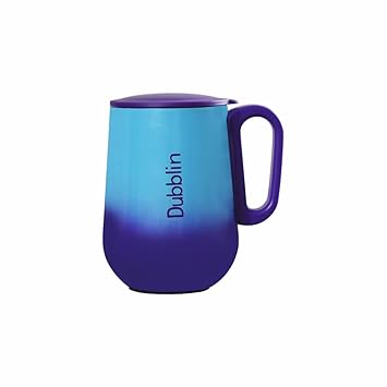 DUBBLIN Rugby Stainless Steel Unbreakable Tea Coffee Mug Double Wall Insulated with Handle and Lid, Wide Mouth Mug Keeps Beverages Hot & Cold 270 ML Purple