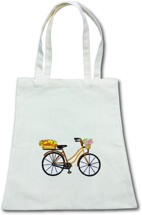 Kits de bolsas bordadas estampadas para bricolaje, bicicleta y flor con patrón de aros, hilos de costura, arte de costura, bolsa de almacenamiento