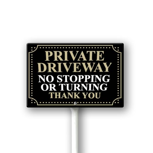 Vdenvileye Private Driveway No Stopping Or Turning Yard Sign 12" x 8" With 12.8" Long Metal Stakes No Parking Lawn with Stand Keep Off Aluminum Outdoor Use Home Business