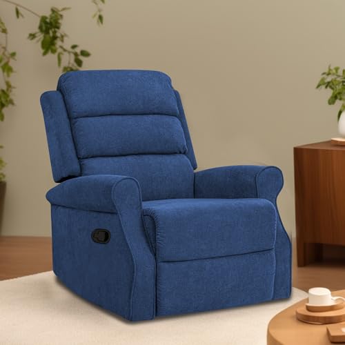 Image of Comfy Fabric 1 Seater Recliner Sofa, Premium Upholstery with Soft Padding & Comfortable Cushions, Manual Recliner Chair for Home & Living Room | Blue