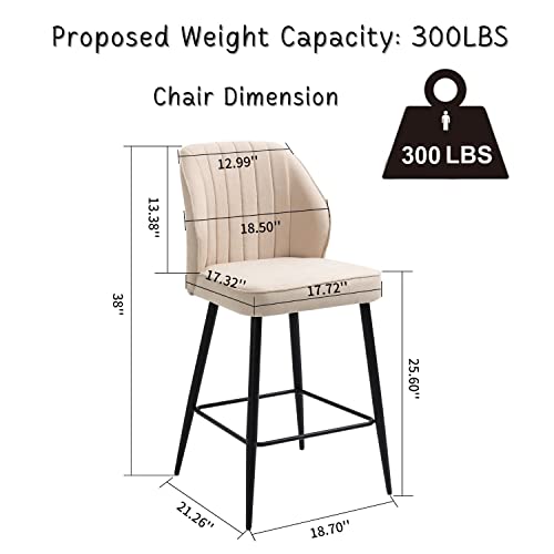 Dragon Gate Modern Beige 25.6'' Counter Height Bar Stools Set Of 2, Fabric Upholstered Counter Stools With Metal Legs For Dining Room Kitchen Island #TOP2