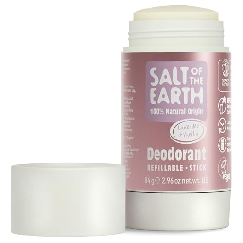 Salt of the Earth Natürliches Deodorant-Stick, Lavendel & Vanille – vegan, nachfüllbar, Leaping Bunny-zertifiziert, hergestellt in Großbritannien – 84g