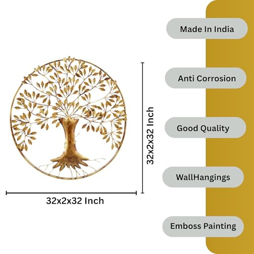 Image of Bharat Art Metal Iron (Root Tree in Ring) Wall Art Decor for Living room Home Bedroom Cafe Interior Decorative | Elegant Wall Hanging Sculpture | Gift Item | Multicolor | 32 x 2 x 32 Inch | W122