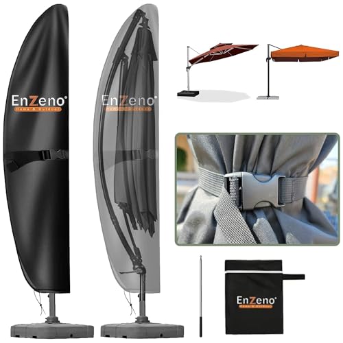 Enzeno Ampelschirm Schutzhülle Wetterfeste,Sonnenschirm Hülle für Ø 3m/4m,Abdeckung Ampelschirm mit Stab,Große Sonnenschirm Abdeckhauben Abdeckplane mit Wasserdicht Reißverschluss(280x40/81/50cm)