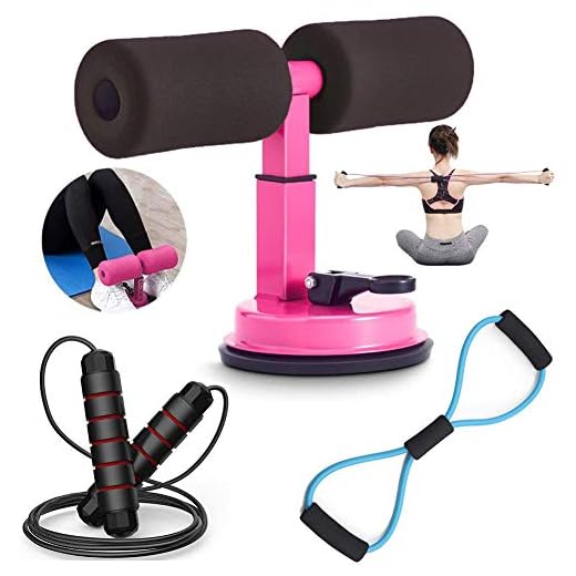 Grefic Sit Up Bar for Floor, 3 In 1 Sit Up Assistant Device Kit with Jump Rope, Multifunctional Resistance Band, Perfect Abs Workout Equipment for Home Gym