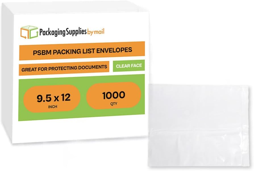 Clear Packing List Envelopes 9.5 x 12 Plain Face Back Side Load 500 Pieces