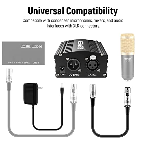 Image of Neewer 1-Channel 48V Phantom Power Supply with Adapter, BONUS+XLR 3 Pin Microphone Cable for Any Condenser Microphone Music Recording Equipment (8 feet)