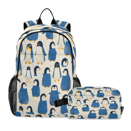 Sac à dos pingouin pour l'école et les sorties avec sac à lunch bleu